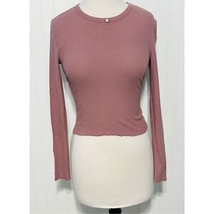 Lottie Moss Women's Ribbed Crew‎ Neck Long Sleeve Pullover Top Pink Size Small